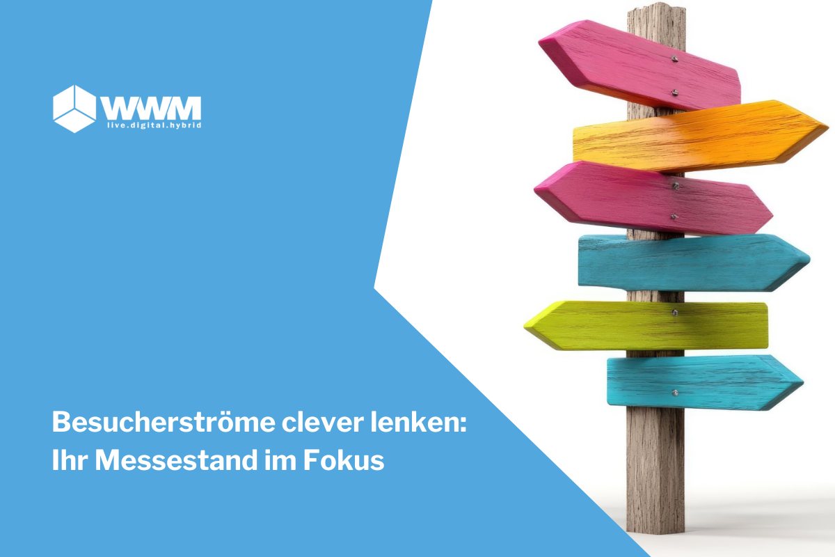 Wegweiser auf einem Messestand um den Besucher zu lenken mit dem Stand zu interagieren