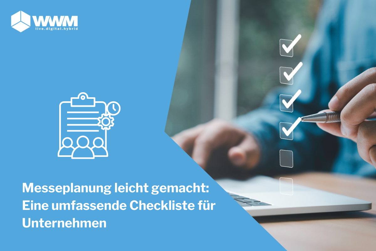 Text 'Messeplanung leicht gemacht: Eine umfassende Checkliste für Unternehmen' zusammen mit einer Checkbox