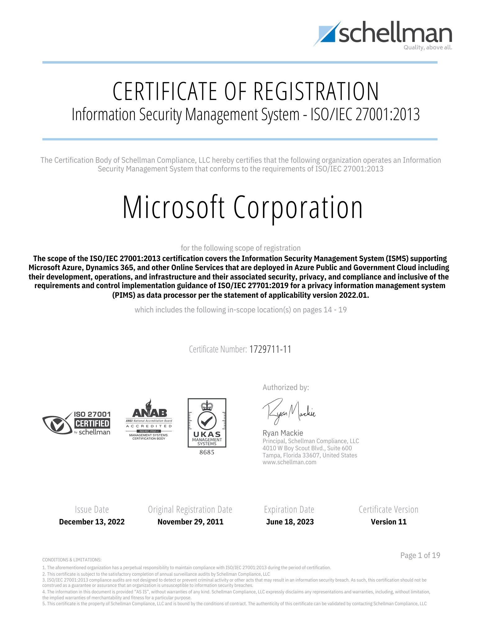 Microsoft Azure, Dynamics and Online Services - ISO 27001 and ISO27701 Certificate (12.13.2022).pdf