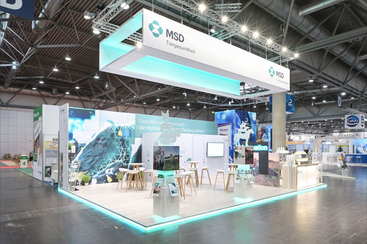 Individual exhibition stand with LED video walls for MSD Tiergesundheit