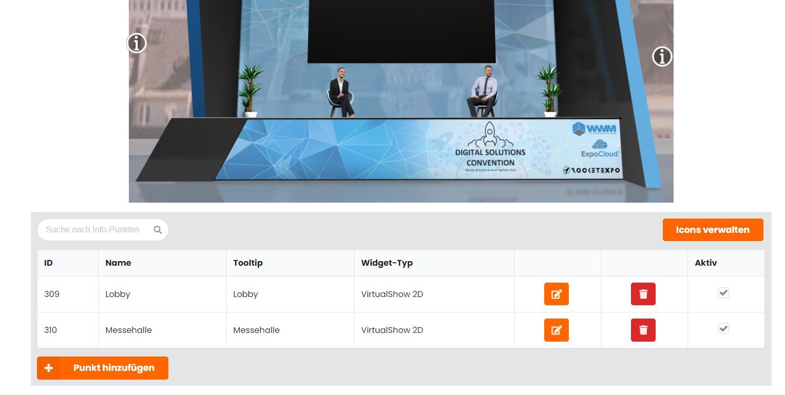 Icons im virtuellen Messestand bearbeiten