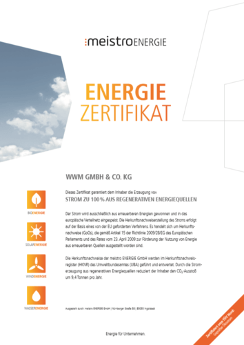 Certificate - electricity from renewable sources